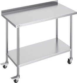 VEVOR RVS werktafel, commerciële voedselbereidingstafel met wielen, voorbereidingstafel, met verstelbare hoogte voor restaurant, hotel, enz. 610 x 1219 x 1005,6 mm