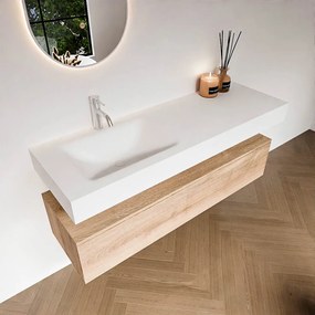 Zaro Alan badmeubel 140cm washed oak 1 lade met vrijhangende wastafel cloud links 1 kraangat talc