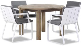 Tuinset Ronde Tuintafel 4 personen 120 cm Aluminium Wit  Lifestyle Garden Furniture Estancia/Brighton