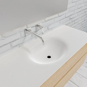 Zaro Sevilla Solid Surface badmeubel 120cm licht eiken zonder kraangat spoelbak midden met 2 lades