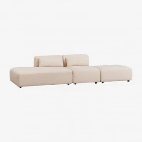 2-delige Modulaire Bank Met Linker Chaise Longue En Poef Fogler Teddystof Crème Beige - Sklum