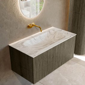 Mondiaz Kurve-dlux 90cm badmeubel shadow met 1 lade en wastafel big small midden zonder kraangat glace
