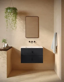 Muebles Marbella badmeubel ribbelfront 80cm antraciet mat met witte wastafel zonder kraangat