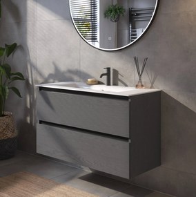 Saqu Gaia badmeubel incl. keramische wastafel 100x46x61cm gebrand zwart – zwarte greeplijst