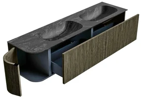 Mondiaz Kurve-dlux 175cm badmeubel ronding links shadow met 2 lades en 1 deur en wastafel stor small dubbel/rechts 2 kraangaten lava