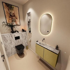 MONDIAZ TURE-DLUX 80cm toiletmeubel Oro. EDEN wastafel Glace positie links. Zonder kraangat. TUREDX80OROL0GLA