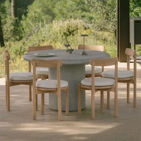 Set Van Ronde Tafel Ø120 Cm In Cement Emiria En 6 Tuinstoelen Van Acaciahout Nualis Lichtgrijs - Sklum