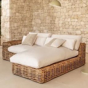 Rechte 2-delige Modulaire Tuinbank Met Chaise Longue Van Rotan Milu Style Natuurlijk - Sklum