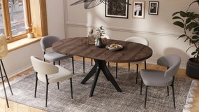 RENZO Bruin Eiken/zwarte poot - RONDE TAFEL Ø110 UITKLAPBAAR TOT 180 cm | VOOR DE KEUKEN EETKAMER WOONKAMER RETRO