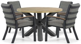 Tuinset Ronde Tuintafel 4 personen 120 cm Aluminium/teak Grijs Osmen Midura/Rockville