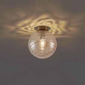 Design plafondlamp messing met amber fading glas - Pillon