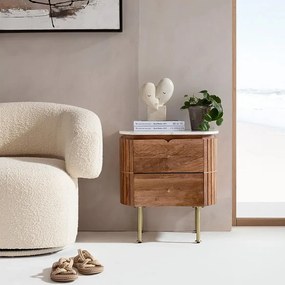 Kare Design Grace Nachtkastje Mangohout En Marmer - 50x35x55cm.