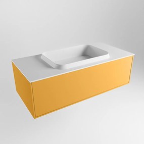 Mondiaz Erin 100cm badmeubel Ocher met 1 lade en witte wastafel midden 1 kraangat