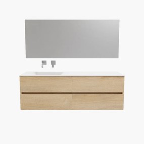 Zaro Valencia Solid Surface badmeubel 150cm licht eiken zonder kraangat spoelbak links met 4 lades