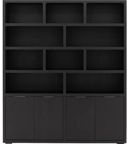 Goossens Buffetkast Narobi, 4 deuren 10 open vakken 180 cm breed, zwart eiken, 180 x 210 x 40 cm, stijlvol landelijk