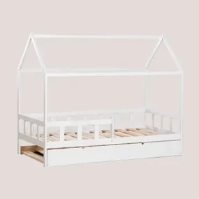 Houten Bed Voor Kelly Kids-matras Van 90 Cm Wit Hout & Bed Met Onderschuifbed & 90 X 190 Cm - Sklum