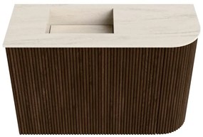 Mondiaz Joya DLux 60cm toiletmeubel ronding rechts walnut met wastafel faye links 1 kraangat meli