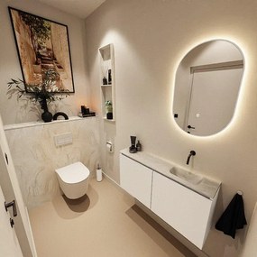 MONDIAZ TURE-DLUX 100cm toiletmeubel Talc. EDEN wastafel Ostra positie rechts. Zonder kraangat. TUREDX100TALR0OST