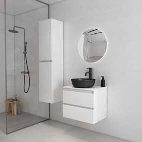 Fontana Proma badkamermeubel 60cm met zwarte waskom en LED spiegel mat wit