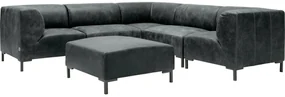 Goossens Excellent Hoekbank Marshall Met Hocker zwart, leer, 2 x 1,5-zits, urban industrieel