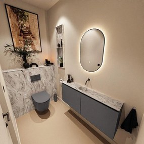 MONDIAZ TURE-DLUX 120cm toiletmeubel Dark Grey. EDEN wastafel Glace positie midden. Zonder kraangat. TUREDX120DGRM0GLA