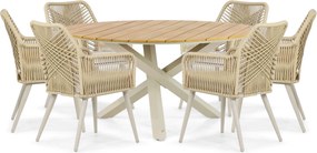 Tuinset 6 personen 150 cm Aluminium/rope Taupe Coco Vedra/Ancona
