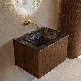 Mondiaz Kurve-dlux 60cm badmeubel walnut met 1 lade en wastafel cloud midden zonder kraangat lava