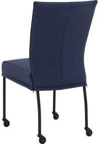 Goossens Eetkamerstoel Funk Zwarte Poten blauw leer leuning en met wielenZwart skater wiel met zwarte kap, modern design
