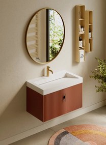 Muebles Calas badmeubel ribbelfront 80cm terracotta met solid surface wastafel met kraangat