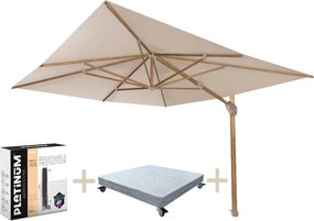 Hacienda zweefparasol 300x400 cm houtlook zand 4 Seasons Outdoor met 170 KG voet en hoes