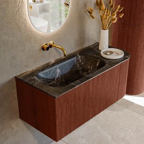 Mondiaz Kurve-dlux 105cm badmeubel ronding rechts ruby met 1 lade en deur en wastafel big small links zonder kraangat lava