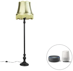Stoffen Smart vloerlamp met dimmer zwart met Granny kap groen incl. Wifi A60 - Classico Klassiek / Antiek E27 Binnenverlichting Lamp
