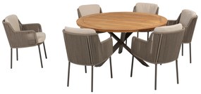Prado Bernini dining set 160 cm rond 7 delig teak terre 4 Seasons Outdoor