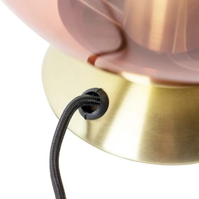 Art deco tafellamp messing met roze glas - Pallon