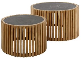 Ronde Salontafel Set Leisteen En Hout