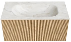 Mondiaz Kurve-dlux 90cm badmeubel oak met 1 lade en wastafel big small midden zonder kraangat ostra