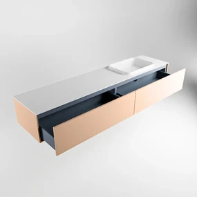 Mondiaz Erin 200cm badmeubel Rosee met 2 lades en witte wastafel rechts zonder kraangaten