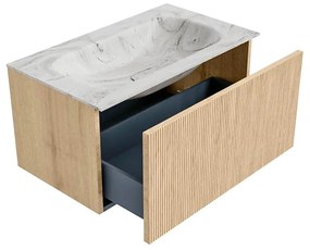 Mondiaz Kurve-dlux 80cm badmeubel oak met 1 lade en wastafel big small midden zonder kraangat glace