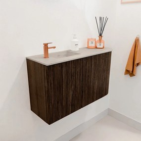 Mondiaz Joya DLux 70cm toiletmeubel ronding rechts walnut met wastafel faye links 1 kraangat opalo