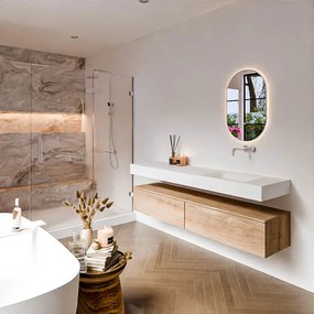 Zaro Alan badmeubel 180cm washed oak 2 lades met vrijhangende wastafel cloud rechts zonder kraangat talc