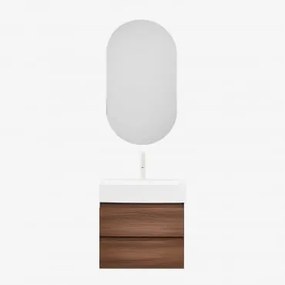 Badkamermeubelset Van Hout En Essenhoutfineer Met Geïntegreerde Wastafel Ona Donker Hout & Ovaal Met Opbergruimte Zwart 50x90 Cm Oricsa & - Sklum