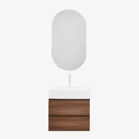 Badkamermeubelset Van Hout En Essenhoutfineer Met Geïntegreerde Wastafel Ona Donker Hout & Ovaal Met Opbergruimte Zwart 50x90 Cm Oricsa & - Sklum