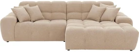 Goossens Excellent Bank Kubus - 40 X 40 Cm Stiksel wit, stof, 1,5-zits, modern design met chaise longue rechts
