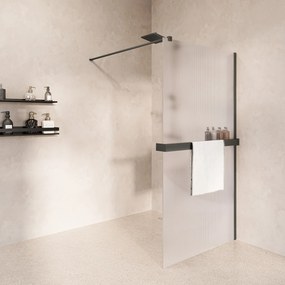 Saniclear Metric inloopdouche 110cm met handdoekhouder en ribbelglas verouderd ijzer - gunmetal