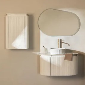 Carsone Houten Badkamermeubelset Wit & Wit & Redondo Cerámica Blanco Rayas Ø36 Cm Sinqua & Ovaal Led En Anticondens 100x80 Cm Meunier - Sklum