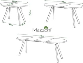 Mazzoni ALMO Bruin Eiken / zwarte poten - OVALE UITSCHUIFTAFEL 120-220 cm VOOR 10-12 PERSONEN