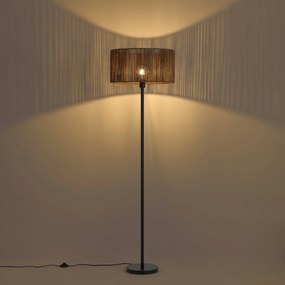 Vloerlamp zwart met bruine papieren touw kap 50/50/25 - Simplo