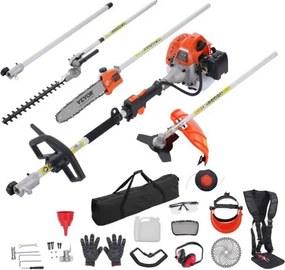 VEVOR 52CC 6-in-1 multifunctionele heggenschaar, benzineheggenschaar, onkruidverdelger, draadtrimmer, bosmaaier, kantenmaaier, stoksnoeischaar, kettingzaag, snoeizaag met verlengstok