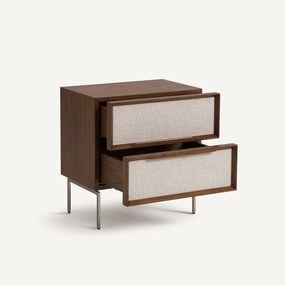 Nachtkastje met 2 laden, walnootfineer en stof, Omid