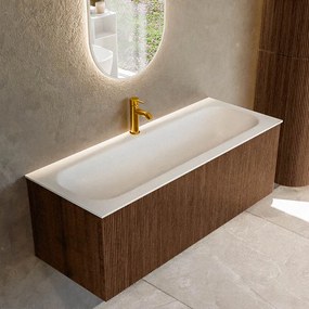 Mondiaz Kurve 120cm badmeubel walnut met 1 lade en wastafel big large midden 1 kraangat